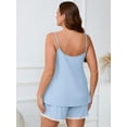 thumbnail image 7 of SHOWMALL Women Plus Pajama Sets Lingerie Sleepwear Light Blue 1X 2 Pieces Cami Shorts Set V Neck Pj Lace Sleepwear, 7 of 7