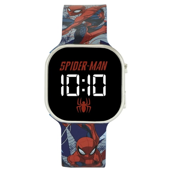Spiderman Unisex Childrens LED Watch With Square Caseand Printed Silicone Strap; SPD7071WM