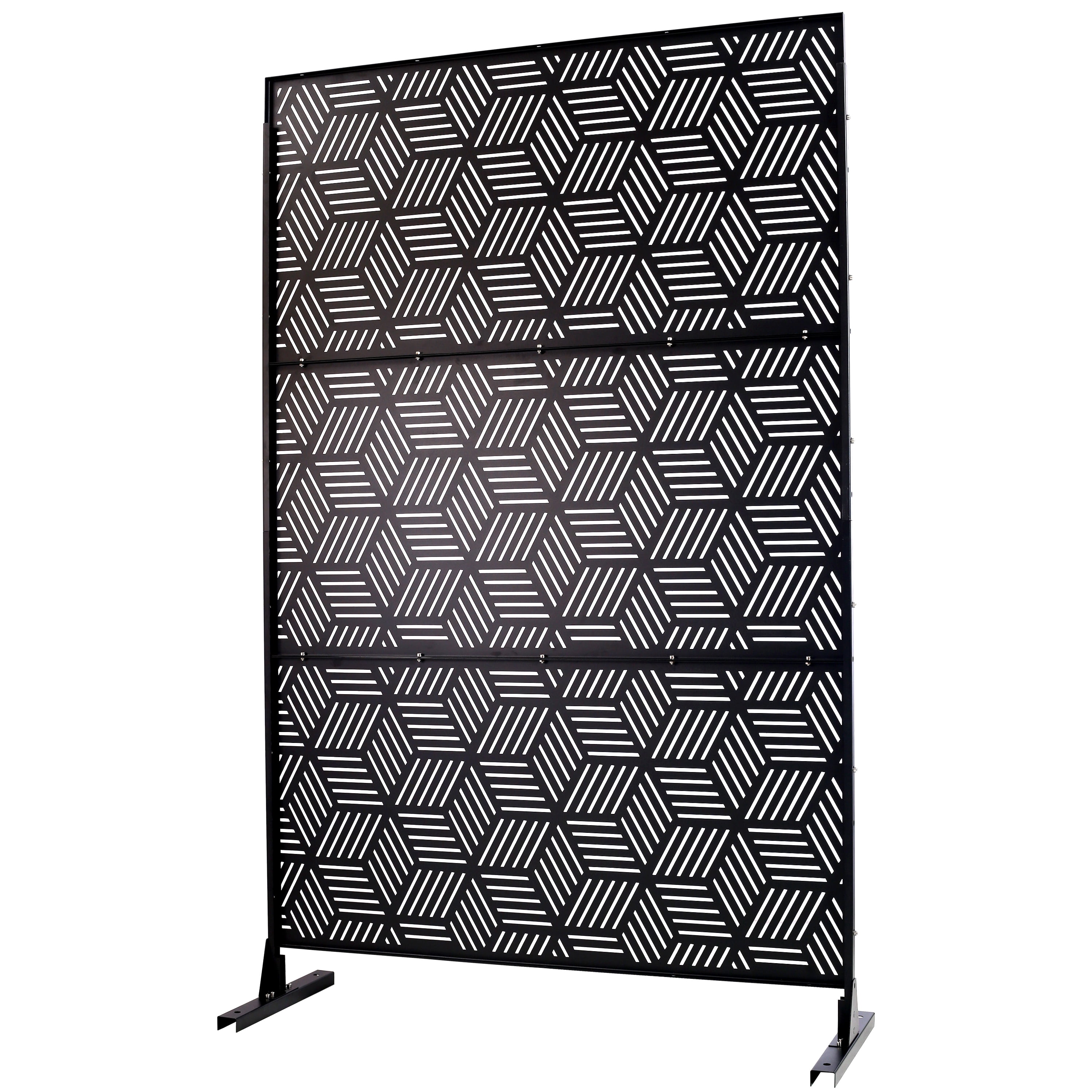 Outdoor Decor Privacy Screen, 76"Hx48"W Freestanding Metal Room Divider for Deck Balcony, Brown Hammertone
