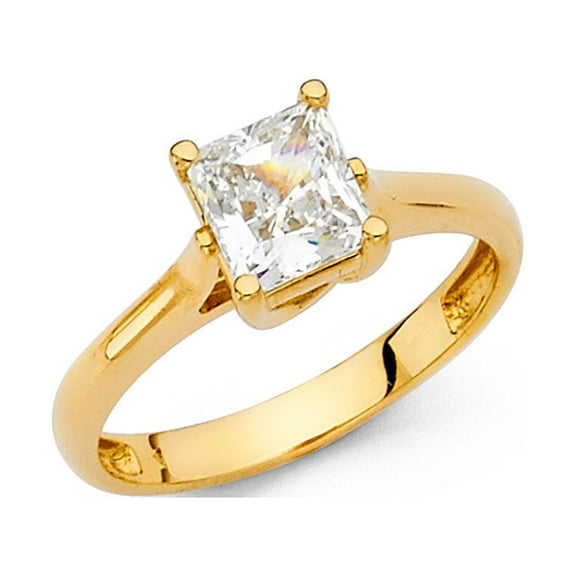 14k Yellow Gold Princess Solitaire CZ Engagement Ring Anniversary Single Stone Square CZ Band Size 7