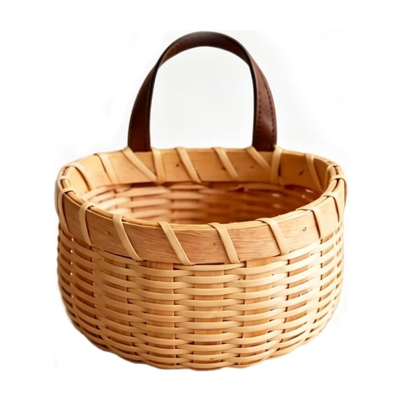 huayou Natural Woven Storage Basket, Leather Handle Hanging Produce Bin, for Vegetable Storage, Kitchen Wall Mount