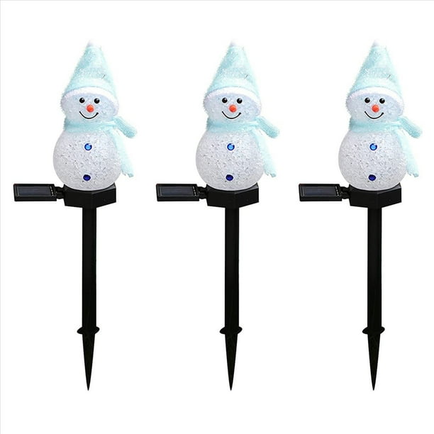 3X Muñeco de Nieve Luces Solares Navidad con Energía Solar LED Muñeco de Nieve Decoración de Luz Lámparas de Estaca de Jardín Al Aire Libre Navidad Azul