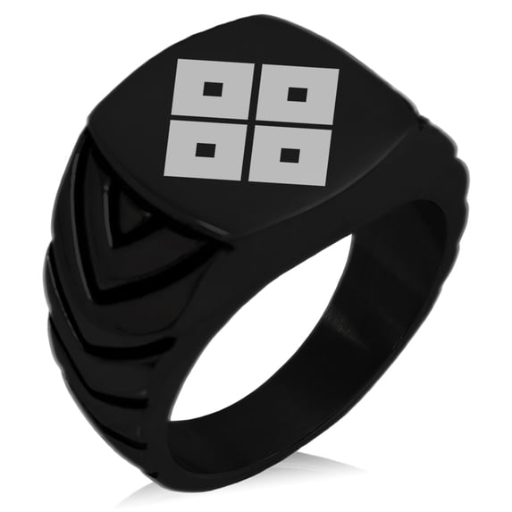 Stainless Steel Kamei Samurai Crest Chevron Pattern Biker Style Polished Ring