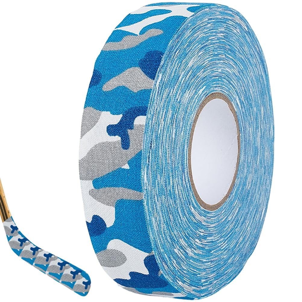 27.43 Yards Blue Camo Tape Cool Camouflage Pattern Athletic Sport Muscles Protective Non Slip Ice Hockey Pucks Skiing Stick Bat Racket Grip Polycotton Duct Tapes for DIY Craft Supply Box Clear