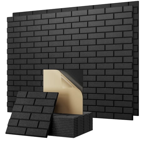 Abyssaly 12 Pack Acoustic Panels Self-Adhesive, 12"x12"x0.4" Brick Pattern Sound Absorbing Panels for Walls, High Density Polyester Fiber Sound Proofing Panels for Studio Office Home – Black