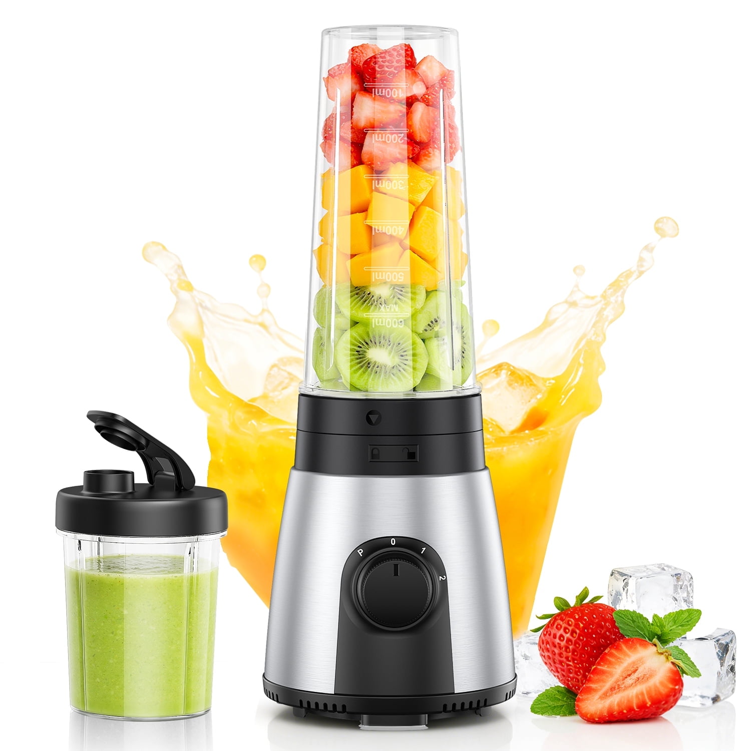 TINANA Single Serve Blender with 20oz & 10oz Cups, Portable Smoothie Maker with Grinder Cup, Personal Drink Mixer Blender, Dishwasher-Safe Cups