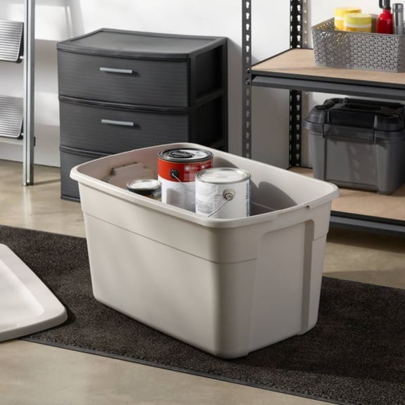 Stackable with Lid Storage Box, 30-gallon Gray Storage Container, with Integrated Handle, Easy To Move, Durable, Suitable for Warehouses, Garages