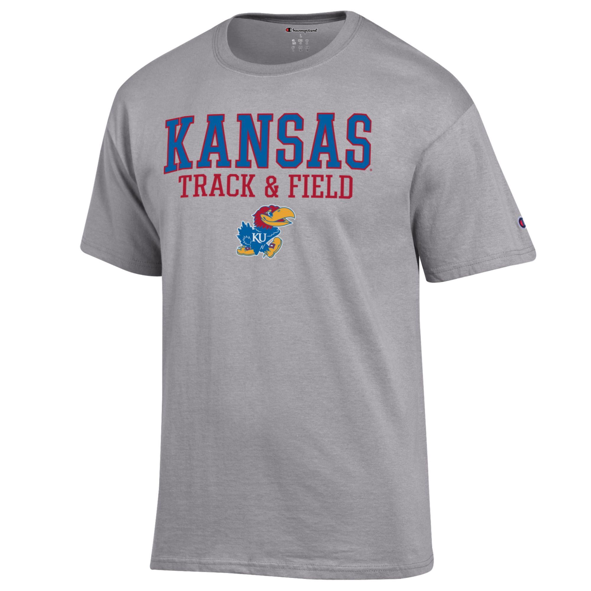Men's Champion  Gray Kansas Jayhawks Track & Field Stack T-Shirt