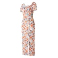 thumbnail image 3 of Coduop Women Puff Sleeve Dress Summer Floral Square Neck Ruffle Split Beach Dress, 3 of 9