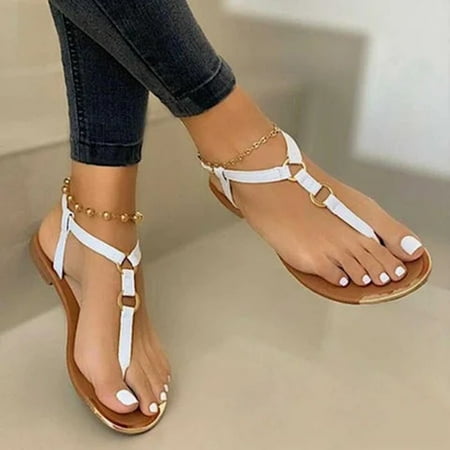 

〖Yilirongyumm〗 White 39 Sandals Women Summer Womens Flip-Flops Open Toe Casual Shoes Flats Comfortable Roman Sandals