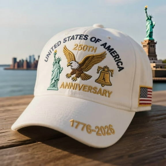 US 250th Anniversary Cap, Adjustable Marine Corps 250th Anniversary Hat Eagle Print Patriotic Baseball Cap for Men Women (2PCS, White)