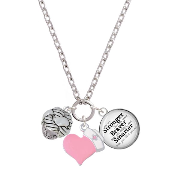 Delight Jewelry Silvertone Large Woven Rope Spinner - Light Pink Heart Nurse Strong Zoe Necklace