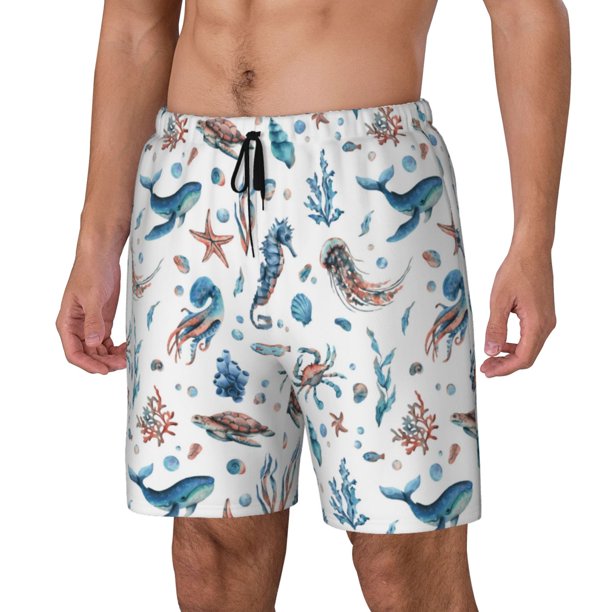 Balery Undersea Animals Bañador para hombre, shorts de playa de secado rápido con entrepierna y forro de compresión-3X-Large