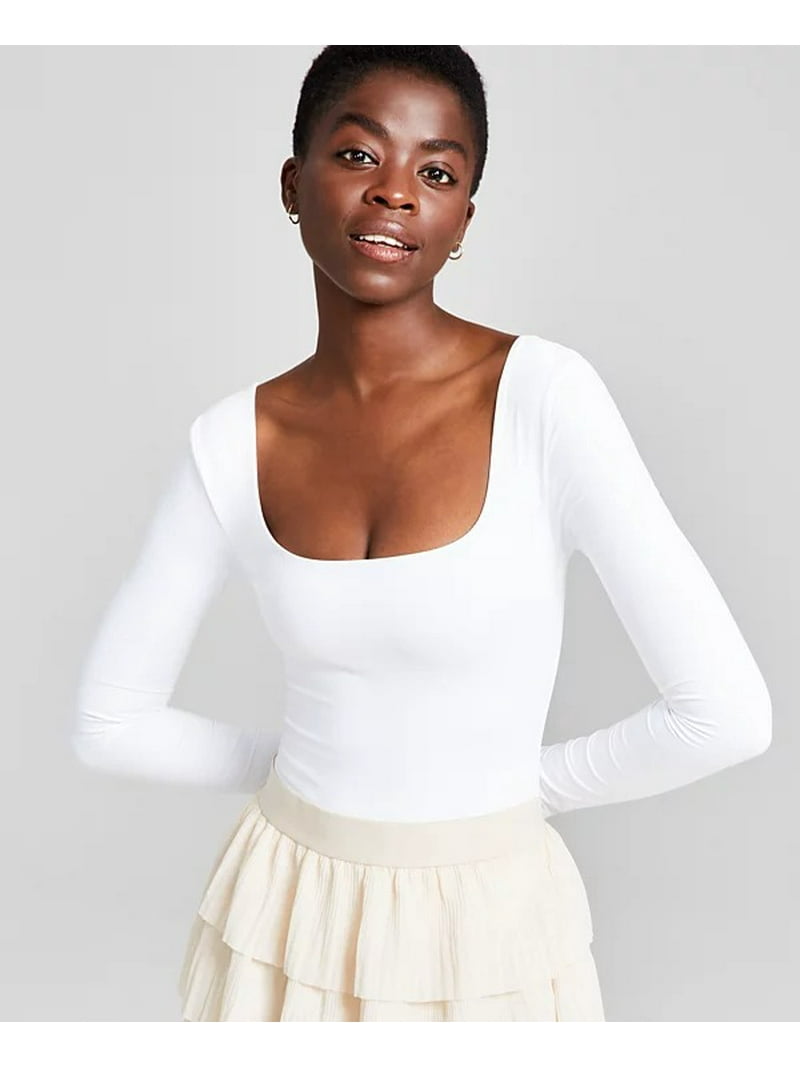 And Now This WHITE Women's Square-Neck Long-Sleeve Bodysuit, US X