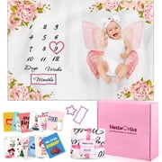 Baby Milestone Blanket for Girls, Pink Floral Monthly Photo Prop Blanket, 60x40 Baby Growth Chart with 6 Milestone Cards, Newborn Girl