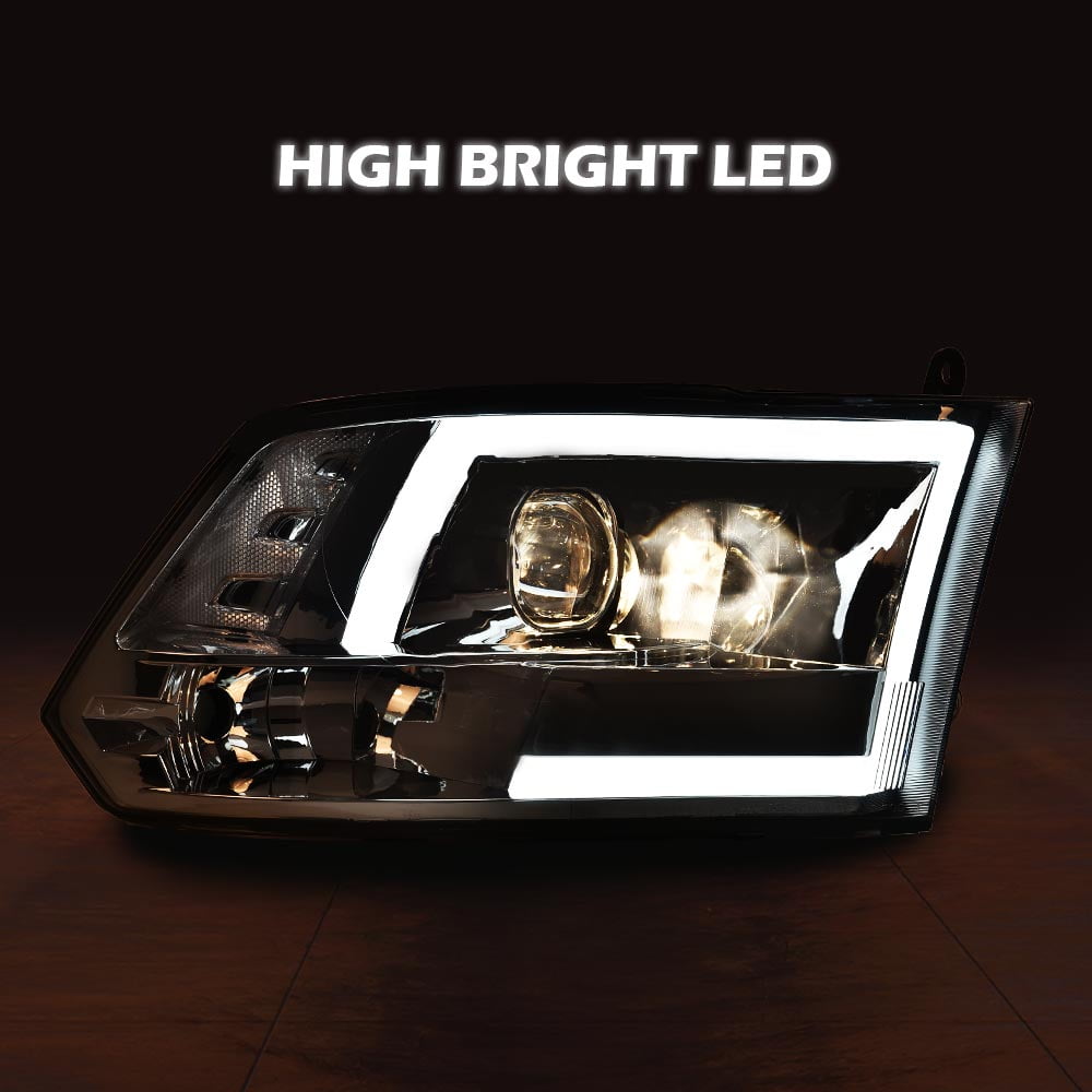 PIT66 LED Headlights Fit for 2009-2012 Dodge Ram 1500 2500 3500 (Only Fits for Quad Headlamps Models) Headlamp Assembly Smoky Lens Chrome Housing Clear Reflector