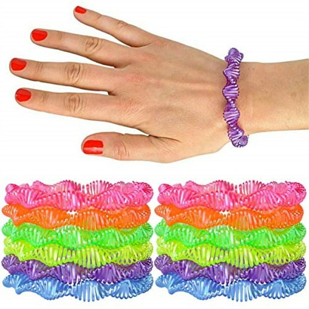 6.50" neon twisted plastic coil bracelet pack of 12 spiral wristband