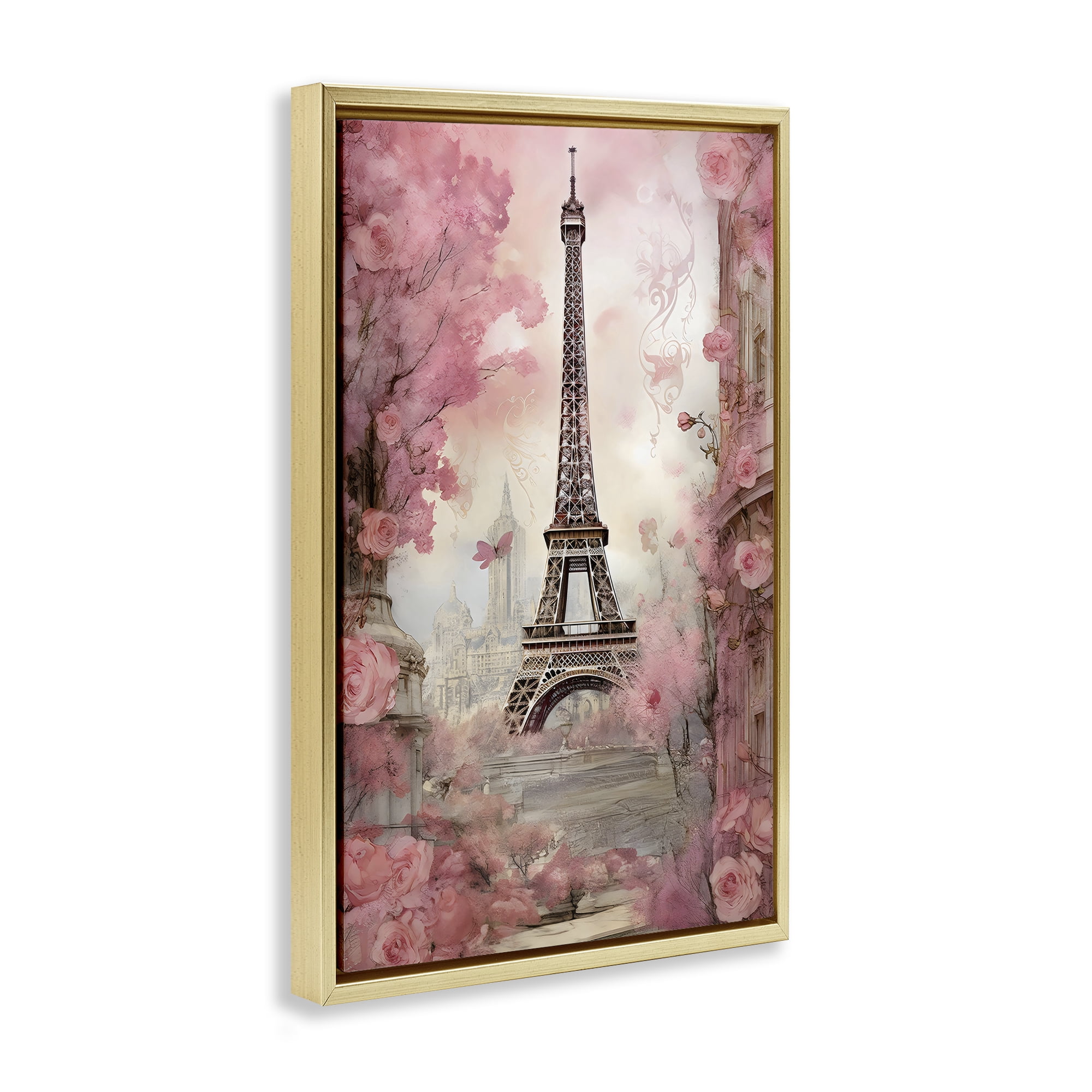Stupell Industries Paris City View in Bloom Gold Framed Floater Canvas Wall Art, design by Creative Studio