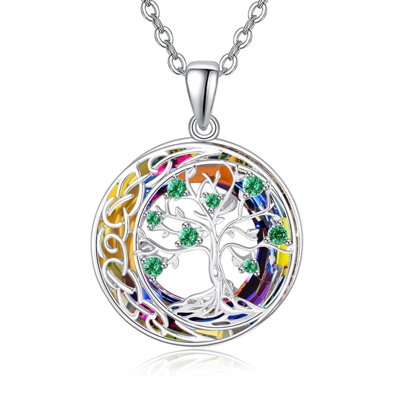 TANGPOET Tree of Life Necklace for Women 925 Sterling Silver Moon Pendant Crystal Jewelry Gifts for Women