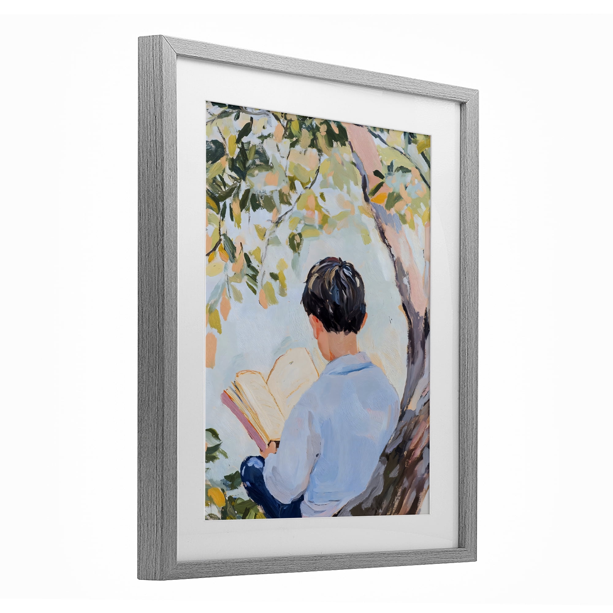 Stupell Industries Boy Reading in Nature Gray Framed Print Under Glass, design by The Prints Vibe