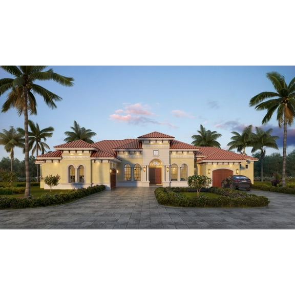 013-3960: Mediterranean Contemporary 4 Bed, 5 Bath Luxury Home Plan, 3960 Sq Ft: Full Blueprints with License to Build by Home Plan Marketplace - Lesuto