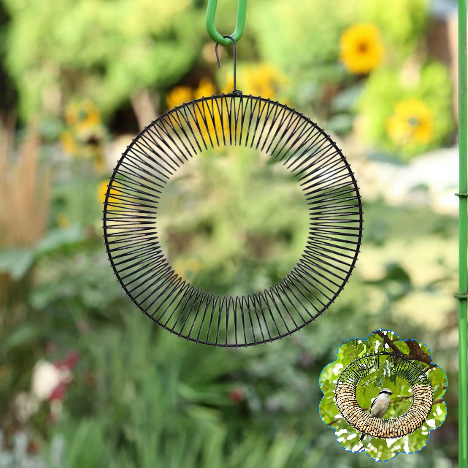 Peanut Bird Feeder, Hanging Wreath Round Metal Whole Wild Bird Feeder with Hanging Hook for Outdoor Birds and Squirrels Feeding （A）
