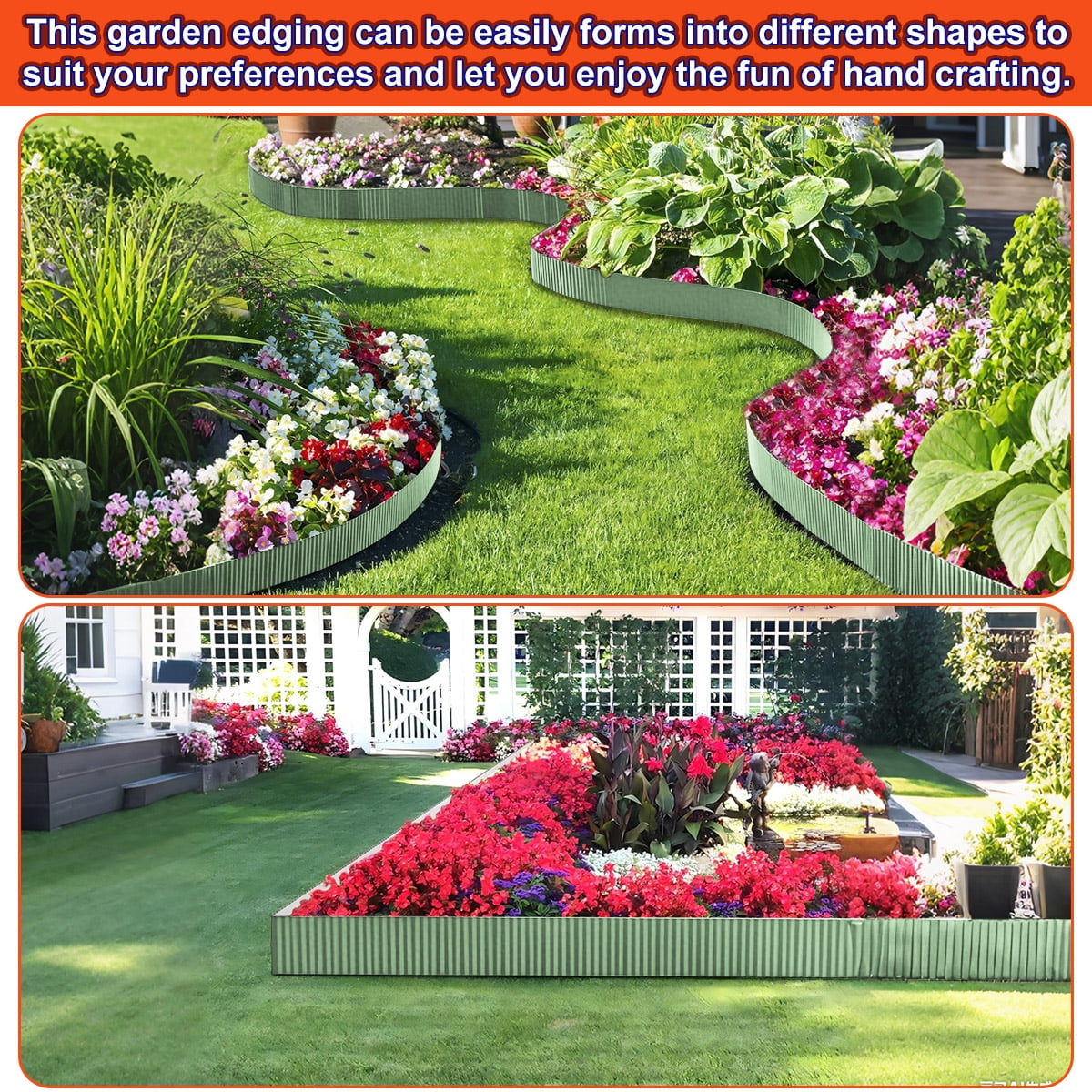 PUCACHI 20ft x 6in Olive-Green Corrugated Steel Garden Edging, Heavy Duty Galvanized Landscape Border, Rust Resistant No Dig Flexible for Lawn Flower Bed Yard