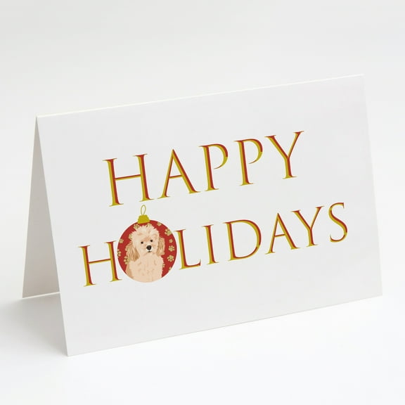 Poodle Toy Apricot #2 Happy Holidays Greeting Cards and Envelopes Pack of 8 7 in x 5 in