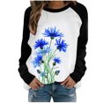 thumbnail image 1 of Haut Décontracté Intelligent pour Femmes Col Rond Imprimé Floral Manches Longues Polyester (Noir, L), 1 of 5