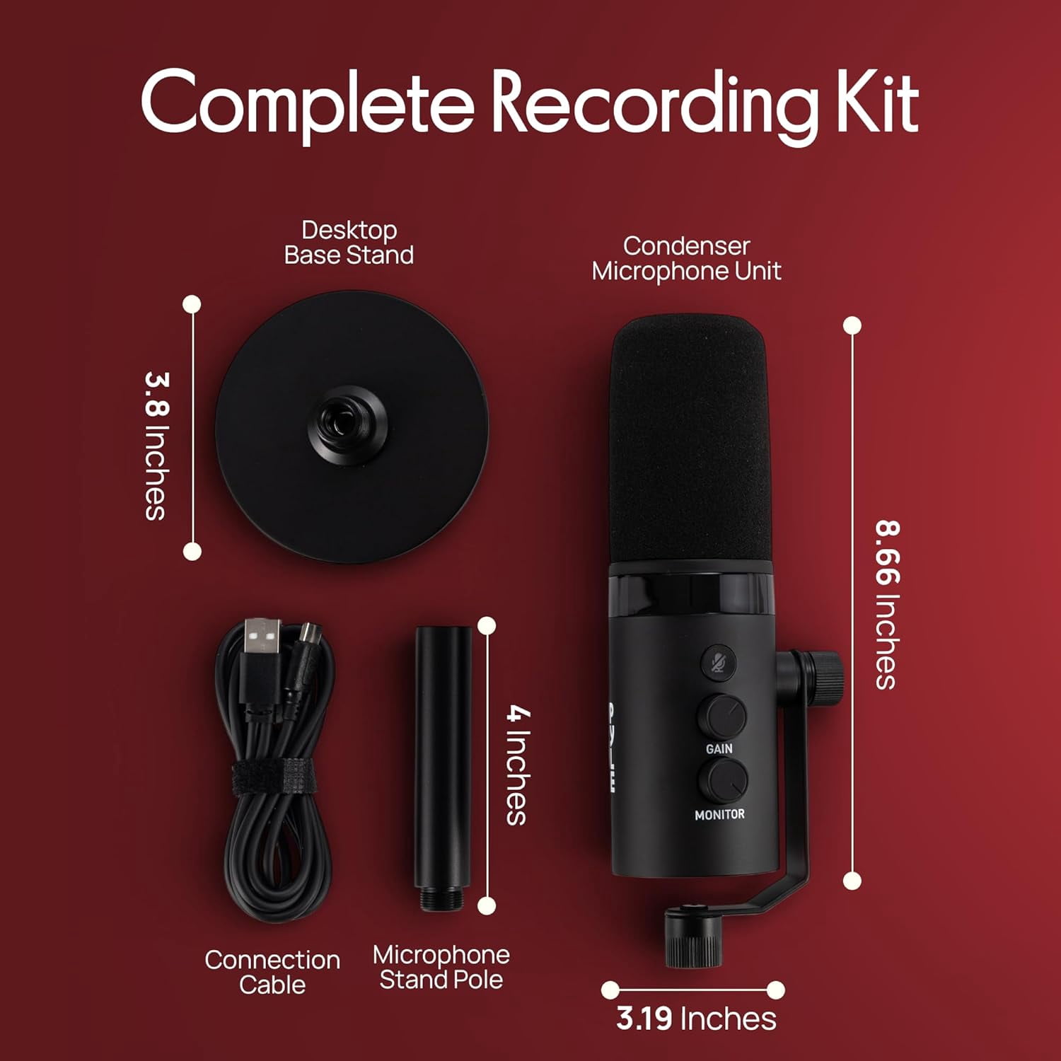 Pyle Dynamic Microphone – USB/XLR Podcast Recording Mic with RGB Light, Mute Button, Headphone Jack, Volume Control & Desktop Stand for Streaming, Gaming & Voice-Over