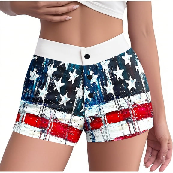 Tnhcen Women's 4th of July Print Pajama Shorts Elastic Waist Button Up High Waisted Sleep Shorts Fitted Patriotic Casual Home Shorts for Women S-2XL