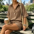 thumbnail image 4 of Mifsaly Short Outfits for Women 2 Piece Sets Short Sleeve Button Down Henley Shirts and Drawstring Shorts Casual Summer Beach Vacation Lounge Matching Clothes Coffee,XL, 4 of 9
