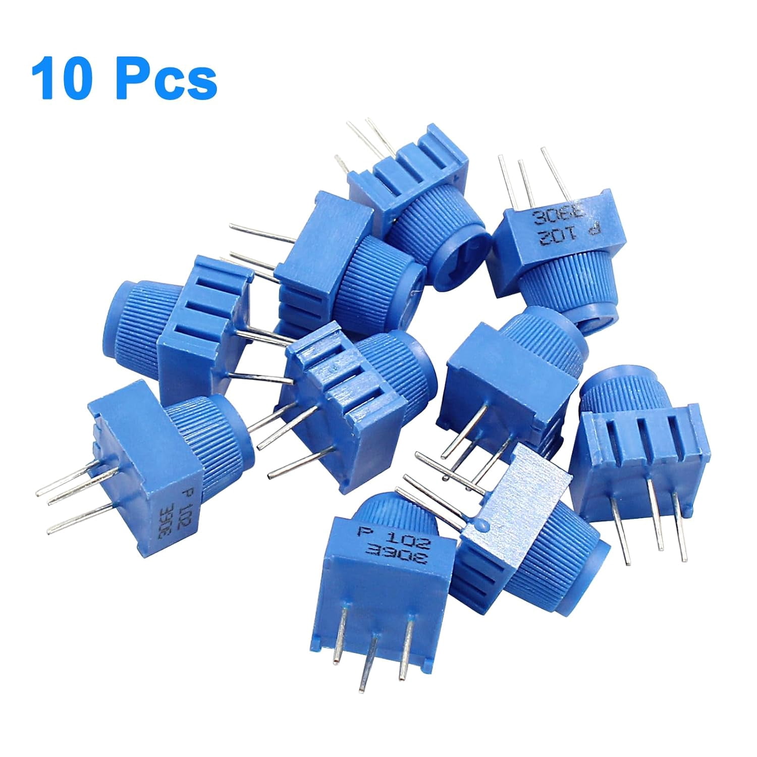 10 pieces of 1-ohm breadboard trimmer potentiometers, blue knob variable resistors, trimmer potentiometer set, suitable for