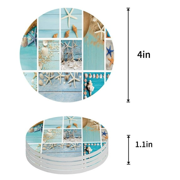 FMSHPON Hello Joy to Summer Hawaiian Beach Set of 6 Round Coaster for Drinks, Absorbent Ceramic Stone Coasters Cup Mat with Cork Base for Home Kitchen Room Coffee Table Bar Decor