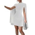 thumbnail image 2 of Women'S Elegant Long Sleeve Flutter Sleeve Bodycon Dress with Rhinestone Detail Step Skirt White M, 2 of 7