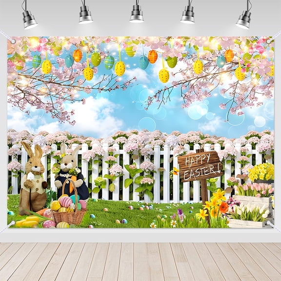 7x5ft Colorful Eggs Bunny Flower Spring Easter Party Backdrop