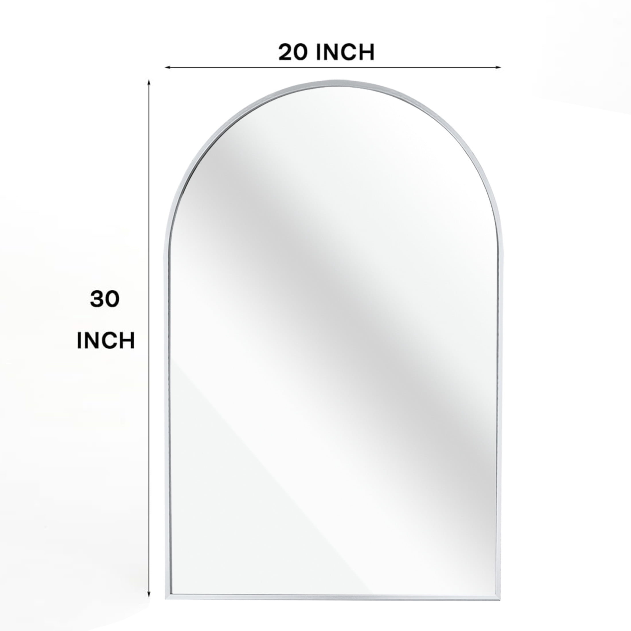 Noble House 20"x30" Arched Metal Wall Mirror, Vanity Mirror for Bathroom, Bedroom & Living Room, Silver