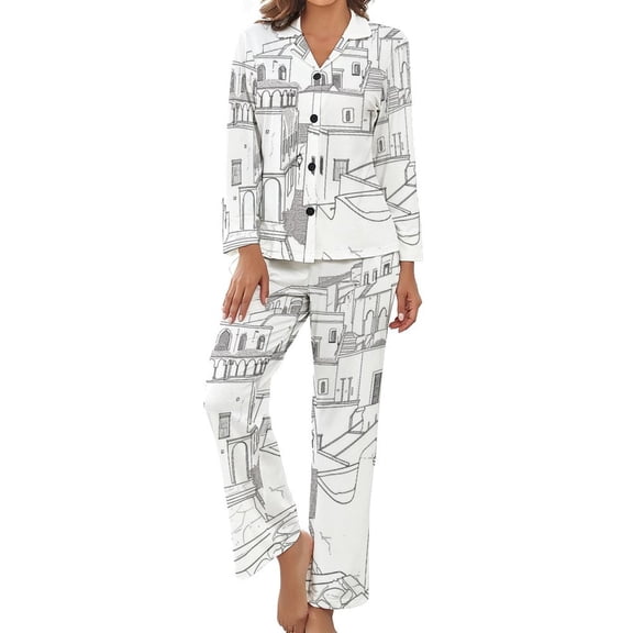 Kastellorizo Greece Women's Long Sleeve Flannel Pajama Set Sleepwear S