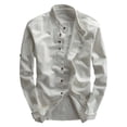thumbnail image 3 of Migroa Men's Linen Shirts Long Sleeve Shirts Casual Button Down Banded Collar Shirt Beach Summer Tops Spread Collar Beach Plain Tops Dark Gray 6XL, 3 of 5