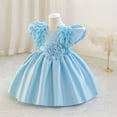 thumbnail image 4 of SERTG Little Girls' Party Dress Sheer Paneled Skirt with Back Zipper Short Sleeve Round Neck Princesse Outfit for 6 Months-4 Years(Blue,4 Years), 4 of 6