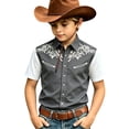 thumbnail image 4 of PRfgtbd Boys 4th of July Shirt Kids Western Cowboy Shirts Printed Short Sleeve Button Down Shirt Holiday Casual Tops For Children Wear 14-15 Years, 4 of 4