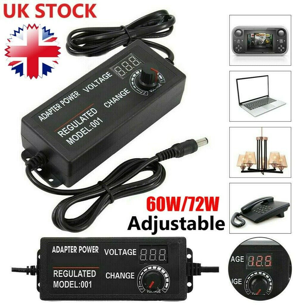 US/EU Adjustable Power Supply Adapter Regulated Wall Charger AC/DC 3V-36V 24-72W 