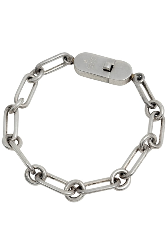 Pre-Owned Gucci logo chain bracelet, sterling silver (925), women's.