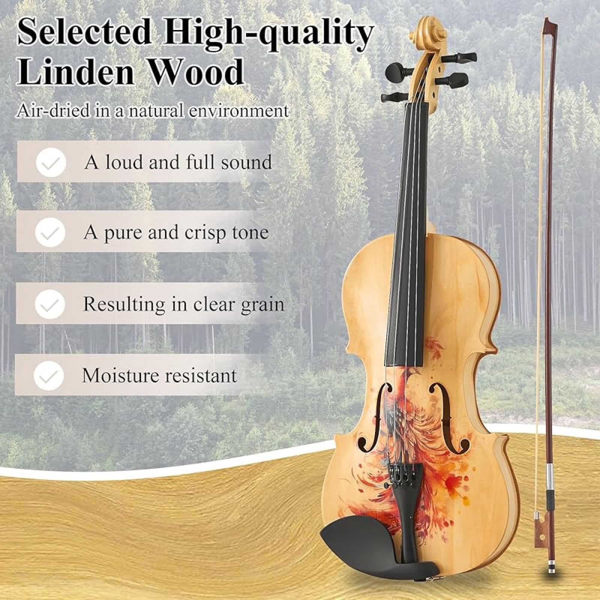 Beginner Violin 4/4 Full Size Kit, Violin Fiddle Set for Professional, Teens, Student, Solid Wood Violins Set with Bow, Rosin, Shoulder Rest, Extra Strings and a Lightweight Hard Case (Red)
