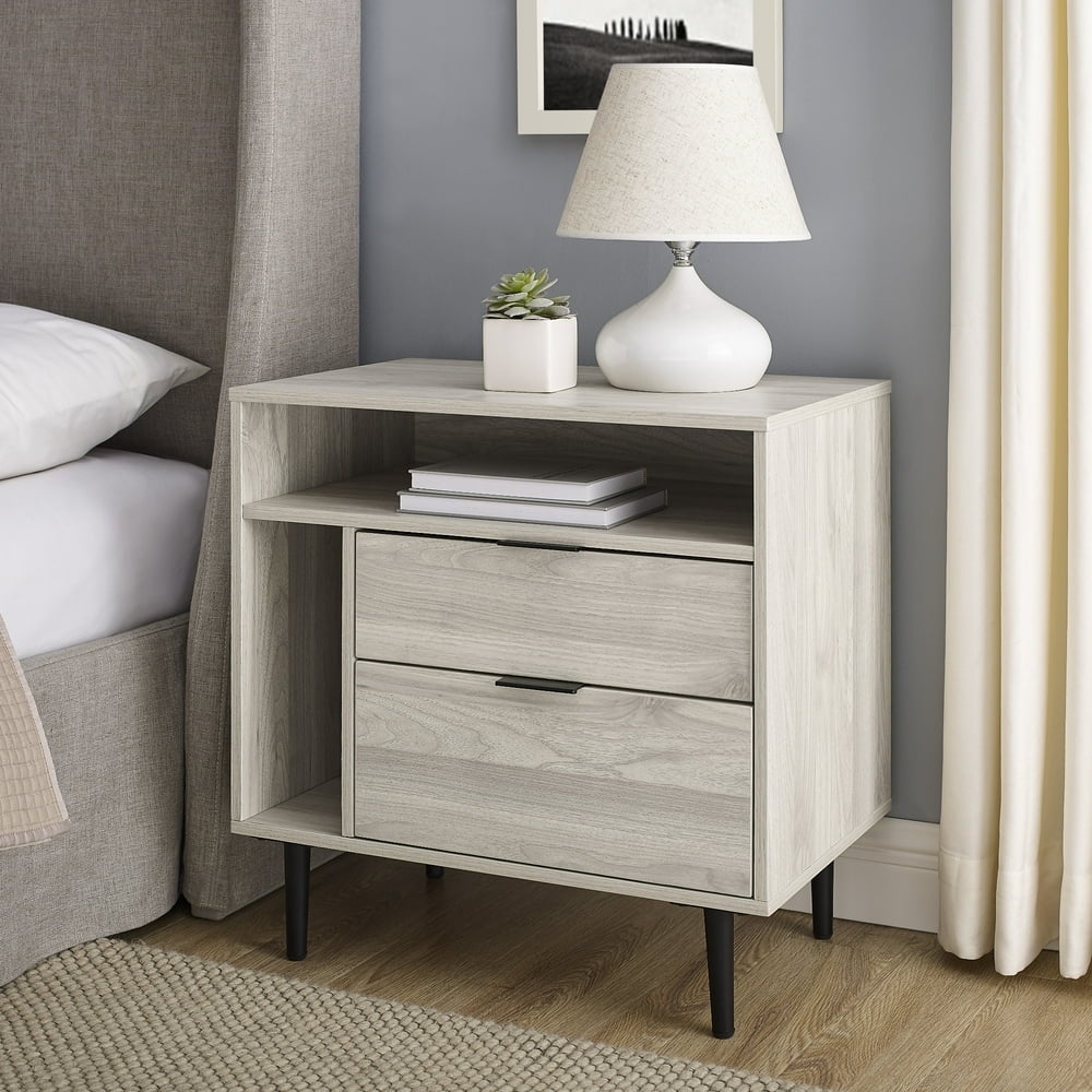 Manor Park Modern Nightstand with Drawers and Shelves, Birch Walmart
