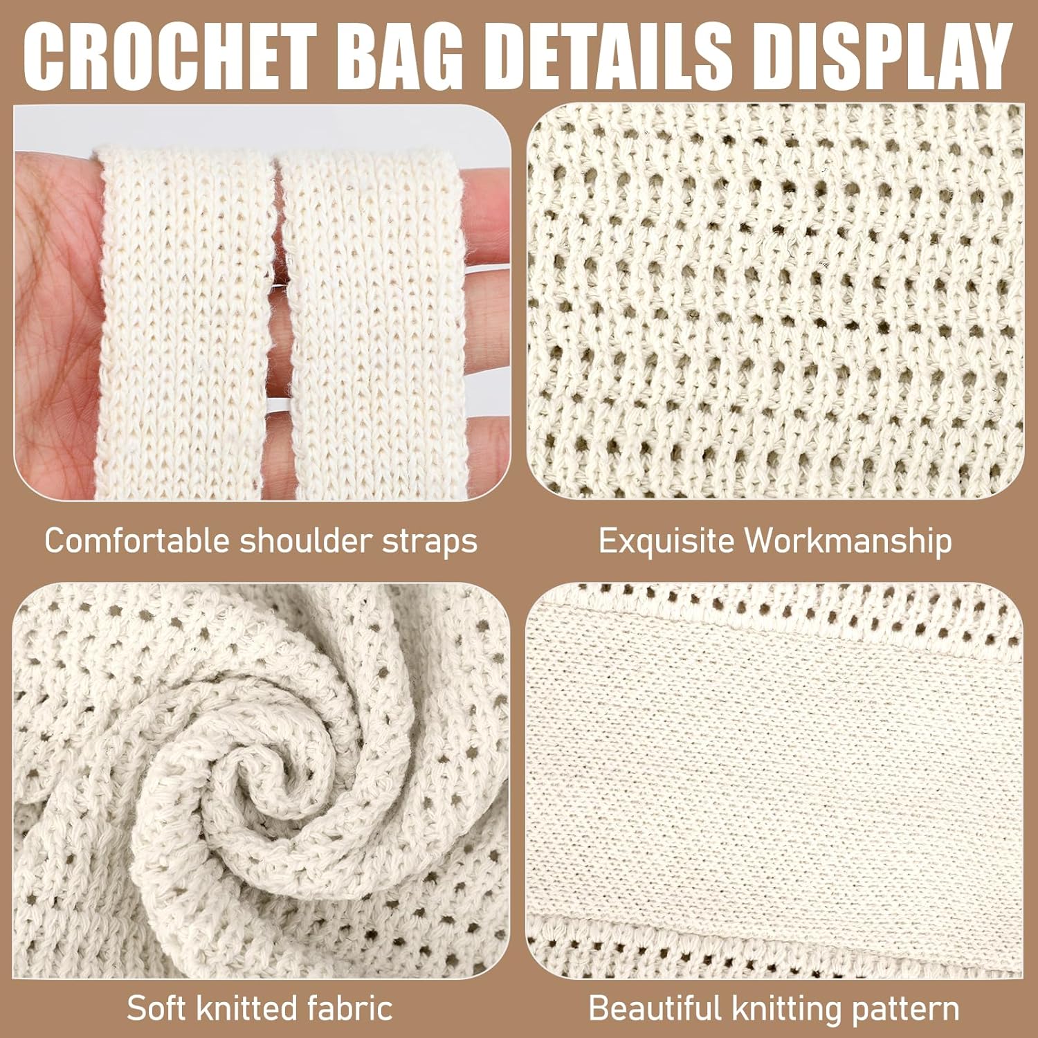 CAILDANL Crochet Bags for Women - Large Tote Aesthetic Handbag Shoulder Hippie Knit Bag