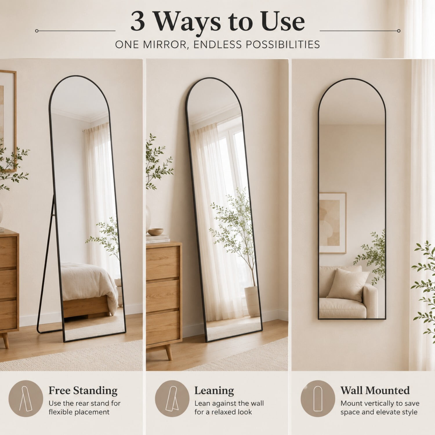 Easy4Home 56"x15" Arched Full Length Mirror Freestanding Full Body Floor Mirror, Black