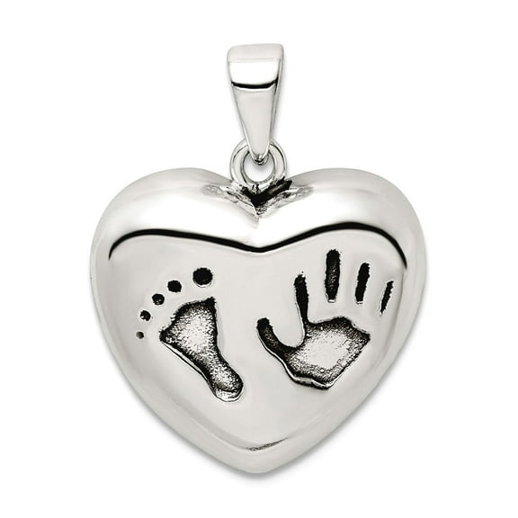 925 Sterling Silver Oxidized Love Heart Foot Pendant Necklace 16.55x17mm Wide Pendant for Women