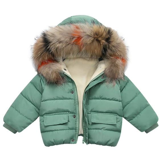 XQYLOS Toddler Baby Girls Warm Puffer Coat Winter Cute F𝗎r Hood Cotton Padded Jacket Button Zip Outerwear Cozy Windproof