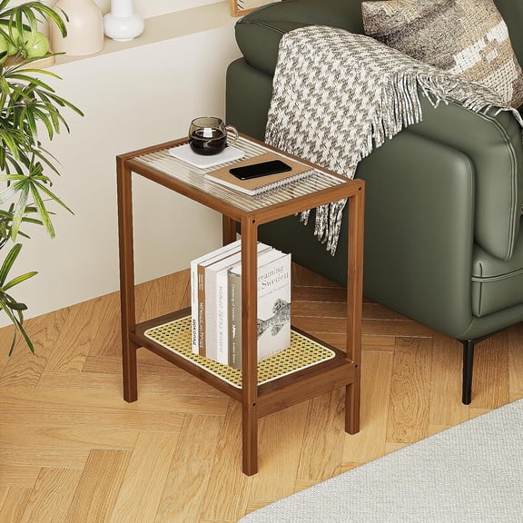 Drevy Rattan Side Table, Century Nightstand, Bamboo Accent Bedside ...